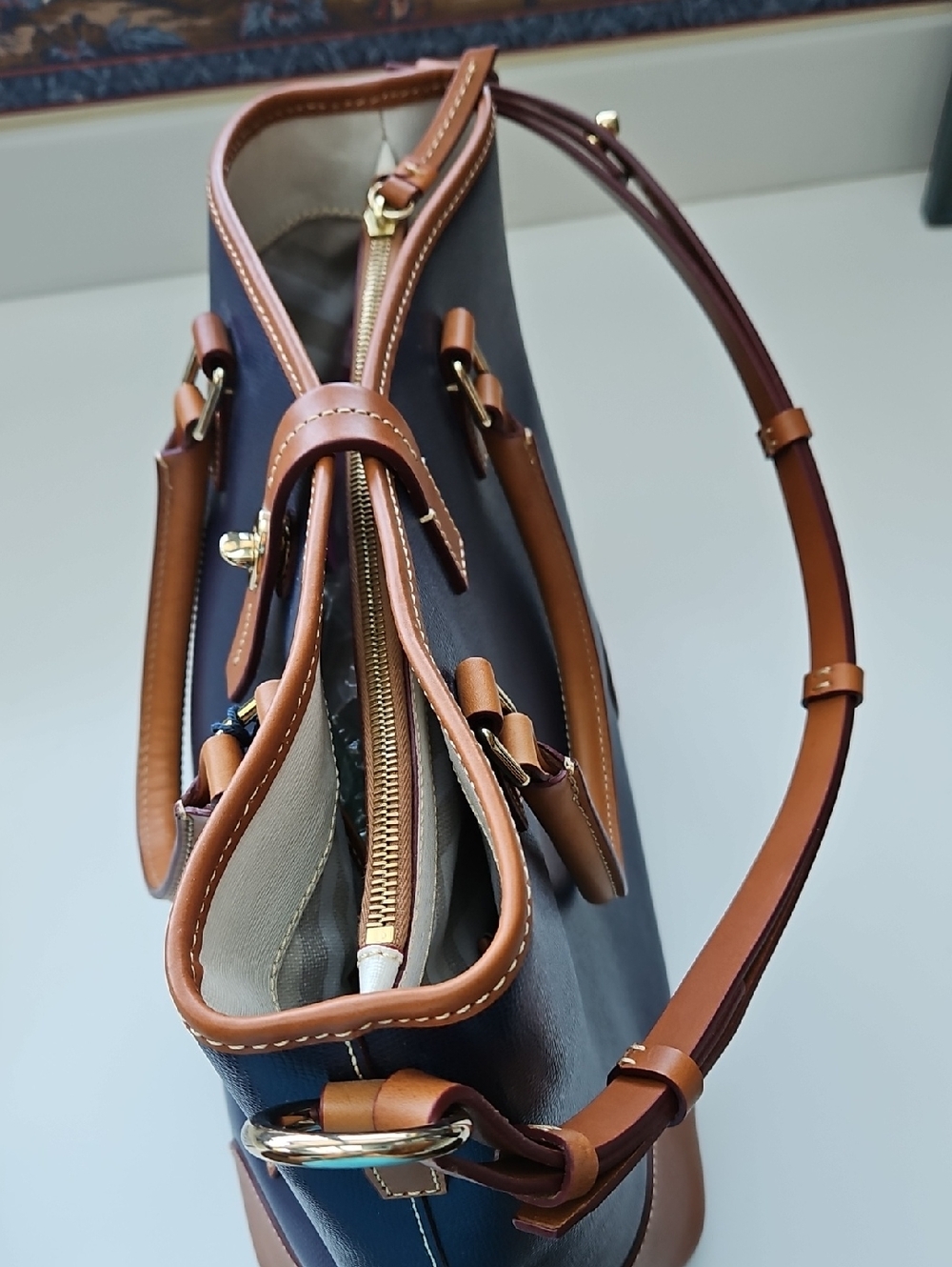 Dooney & Bourke Navy Leather Shelby Shopper With Accessories - Picture 6 of 16